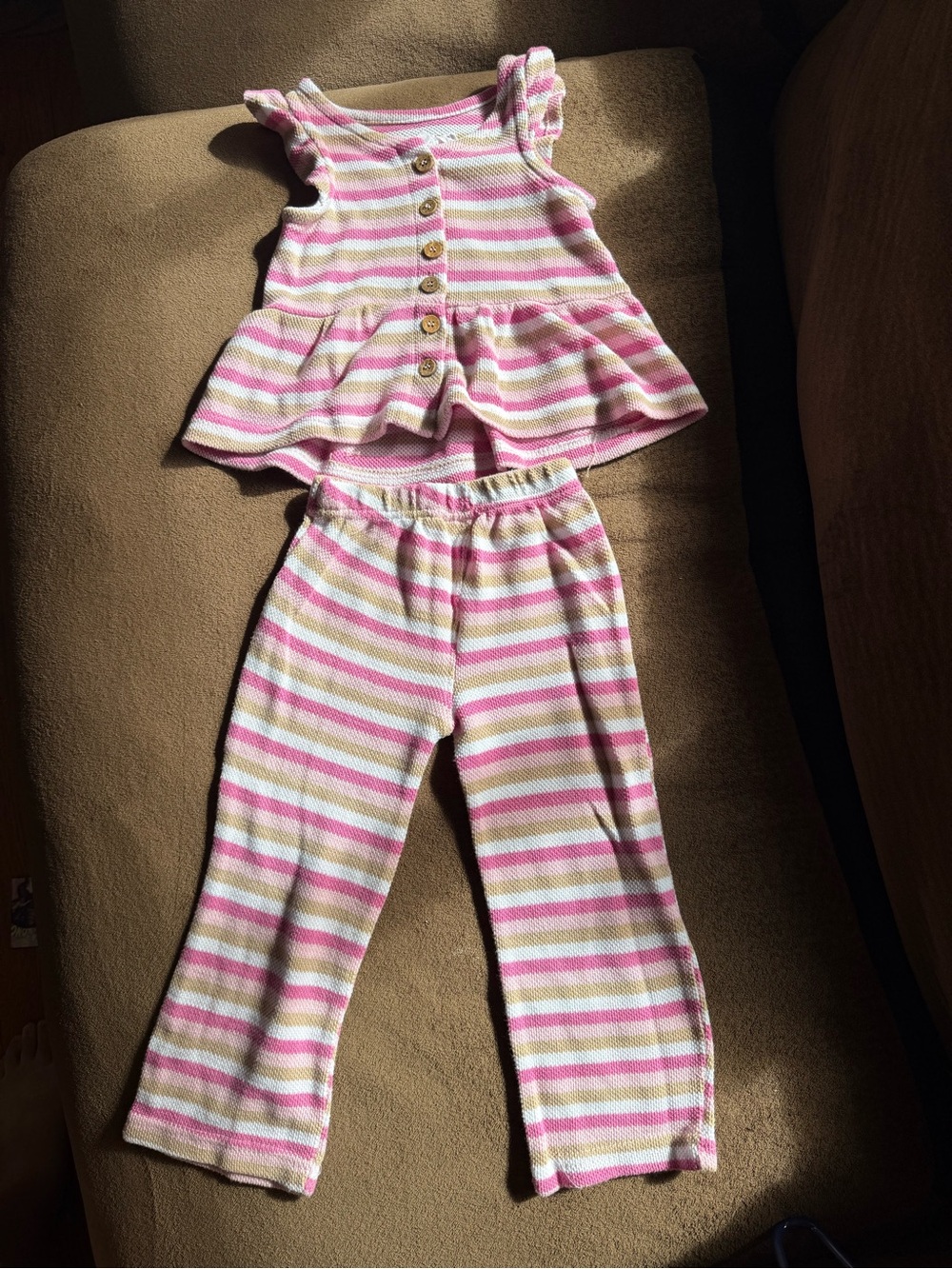 Lemon Girls Pink, White & Green Striped Knit Leggings Set